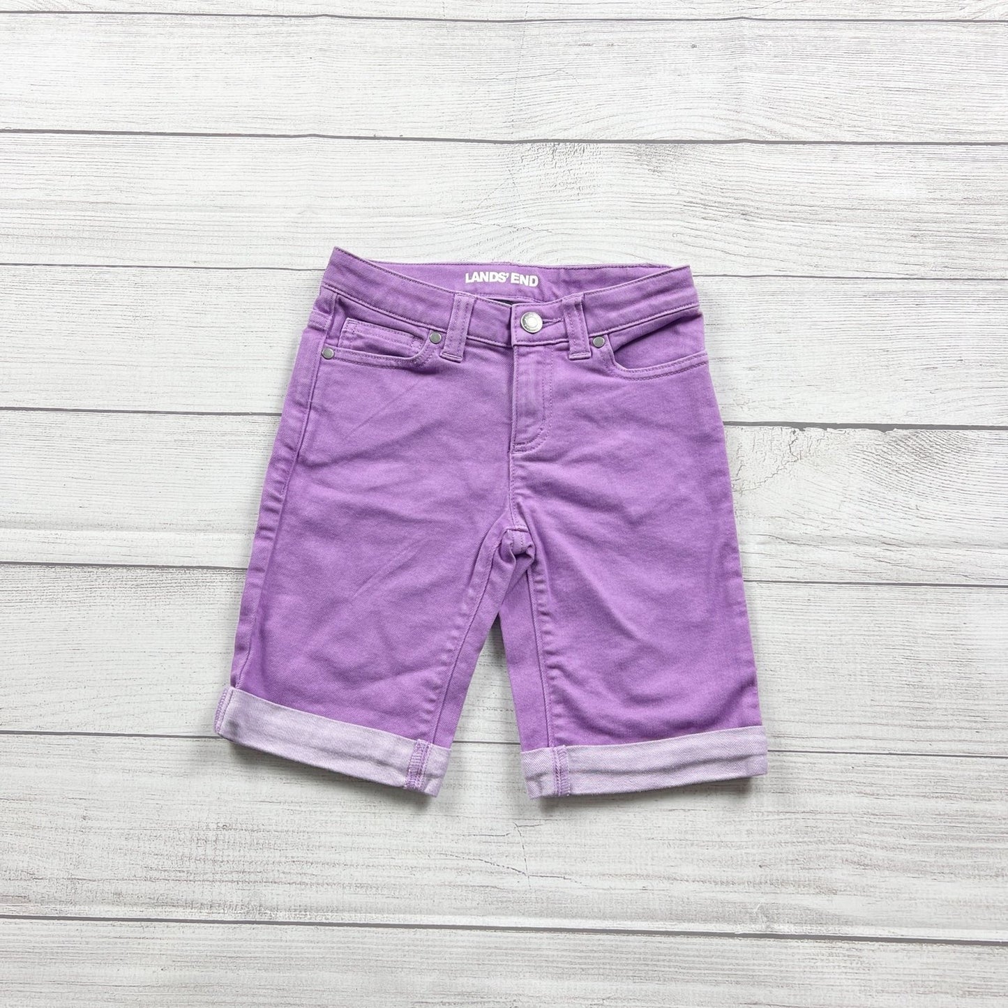 Lands End Girls Lavender Denim Bermuda Shorts 7