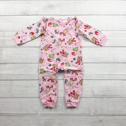 Dr. Seuss Baby Christmas Romper Pink Grinch Cindy Lou Who One Piece 18 Months