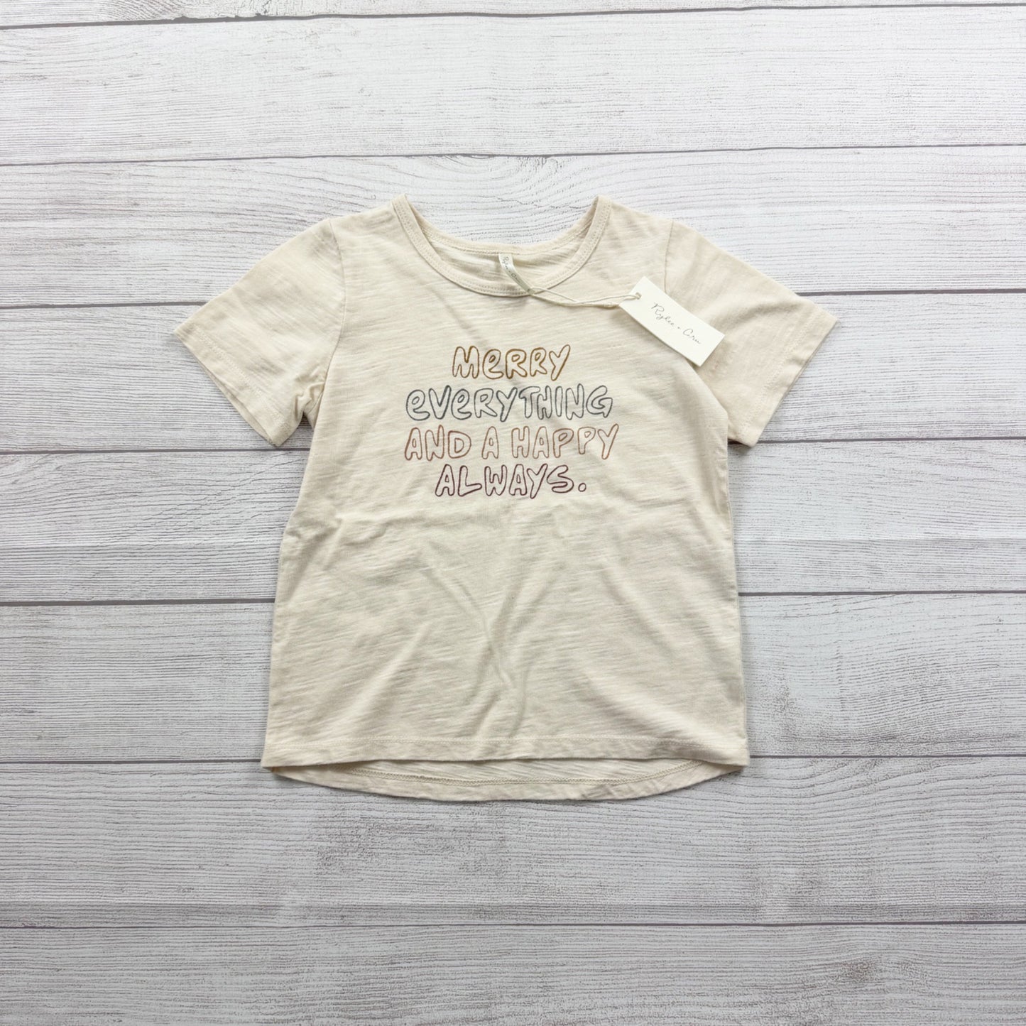 Rylee + Cru Kids Graphic T-Shirt Cream “Merry Everything” Short Sleeve NWT 4-5