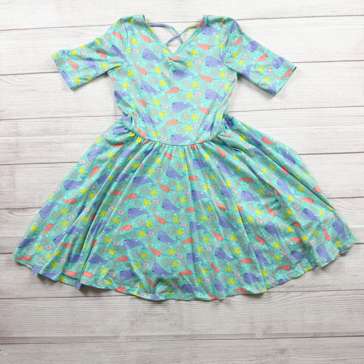 Dot Dot Smile Girls Sea Life Print Short Sleeve Skater Dress 8-10