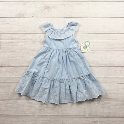 Little Me Girls Blue Eyelet Ruffle Dress Scalloped Hem NWT 2T