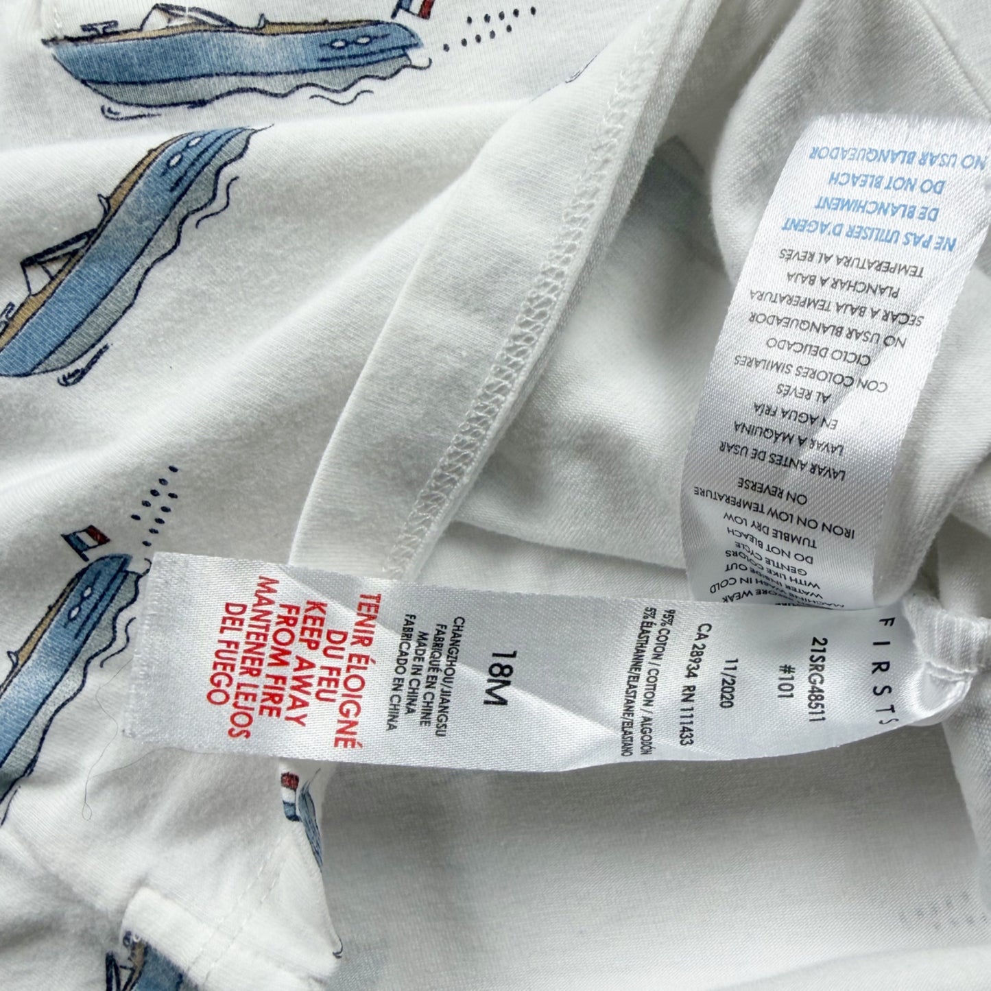 Firsts by Petit Lem Baby Henley Shirt Boat Print Short Sleeve Top 12-18 Months