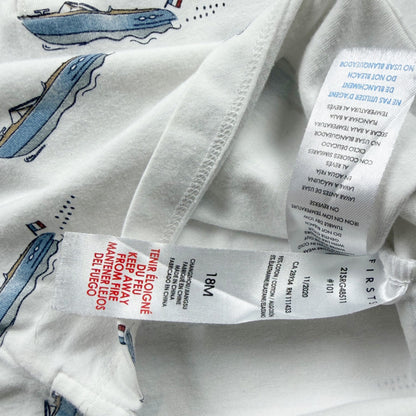 Firsts by Petit Lem Baby Henley Shirt Boat Print Short Sleeve Top 12-18 Months