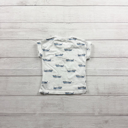 Firsts by Petit Lem Baby Henley Shirt Boat Print Short Sleeve Top 12-18 Months
