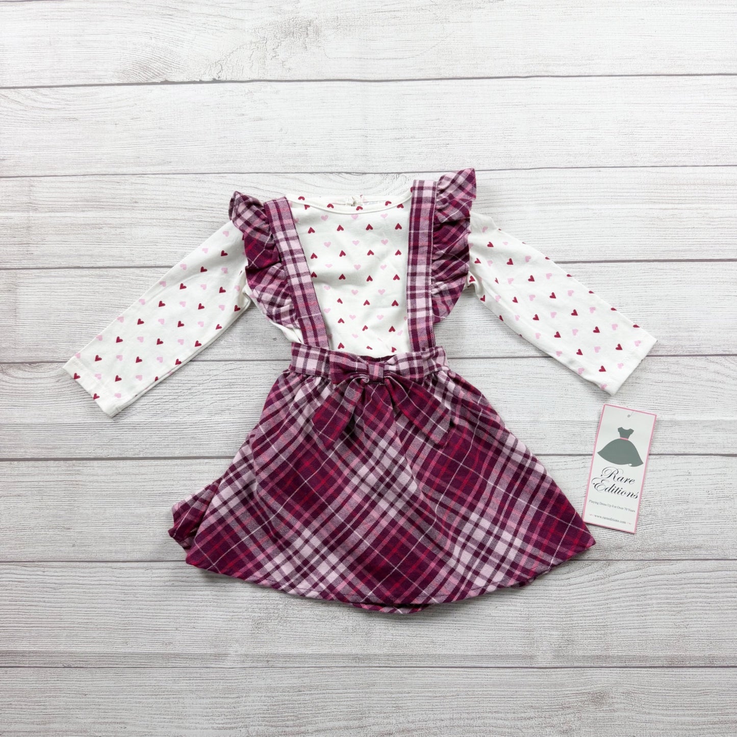Rare Editions Baby Girl 2 Piece Dress Set Plaid Jumper Heart NWT 18-24 Months