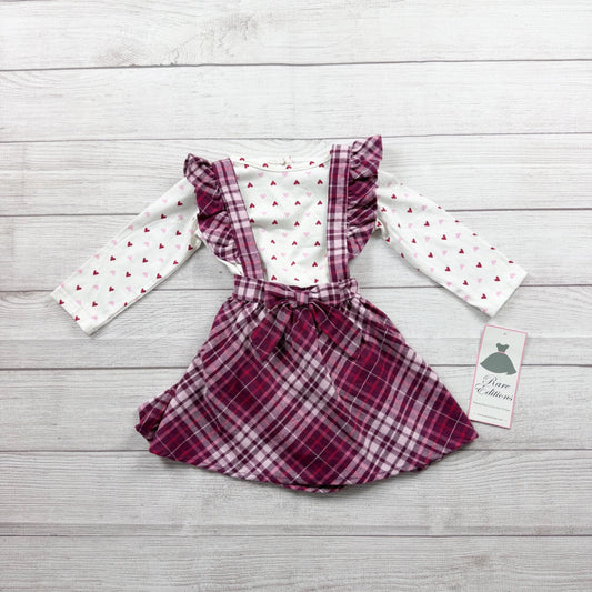 Rare Editions Baby Girl 2 Piece Dress Set Plaid Jumper Heart NWT 18-24 Months