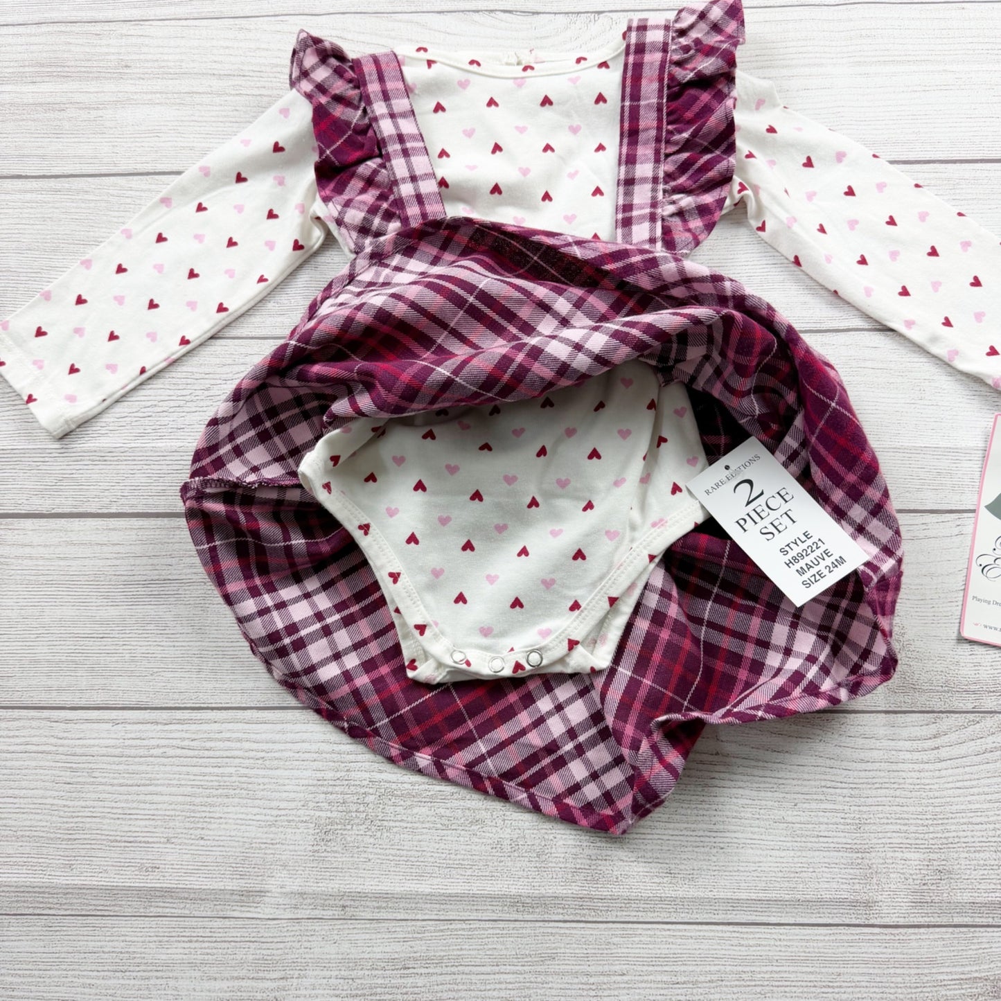 Rare Editions Baby Girl 2 Piece Dress Set Plaid Jumper Heart NWT 18-24 Months
