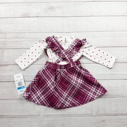 Rare Editions Baby Girl 2 Piece Dress Set Plaid Jumper Heart NWT 18-24 Months
