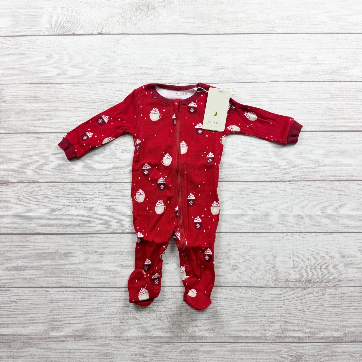 Petit Lem Holiday Infant Red Footed Sleeper Pajamas Zip Closure NWT 0-3 Months