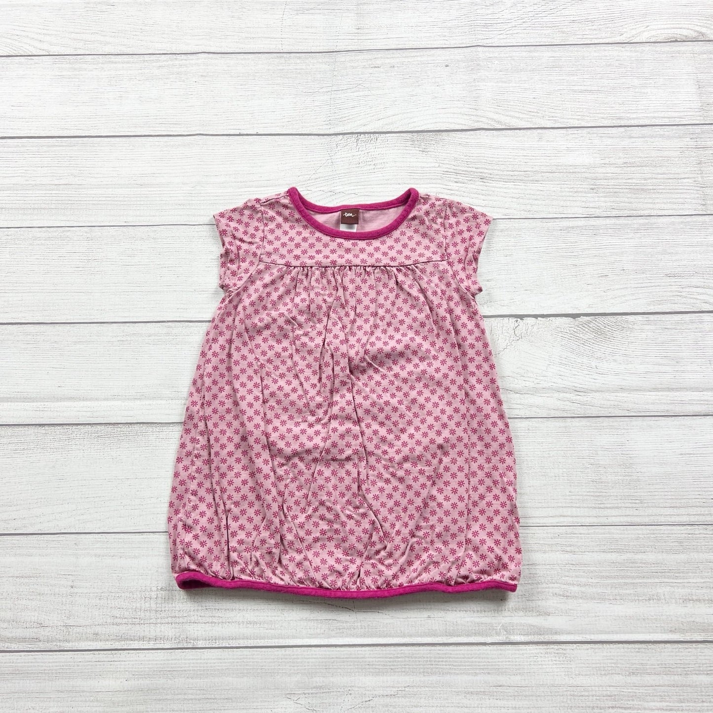 Tea Collection Toddler Girls Dress Pink Floral Print Cap Sleeve Bubble Hem 2T