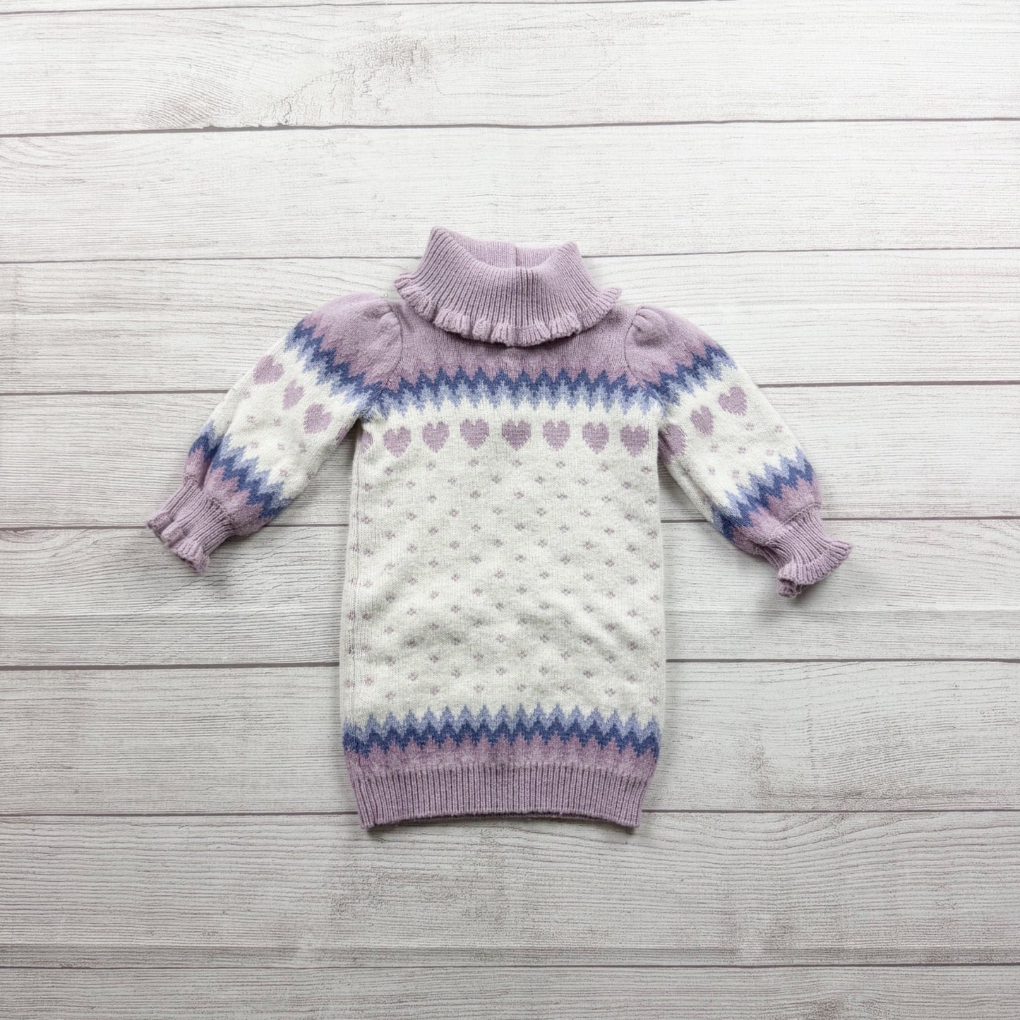 Janie And Jack Knit Sweater Dress Purple White Fair Isle Design 6-12 Months