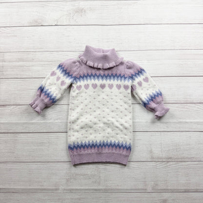 Janie And Jack Knit Sweater Dress Purple White Fair Isle Design 6-12 Months