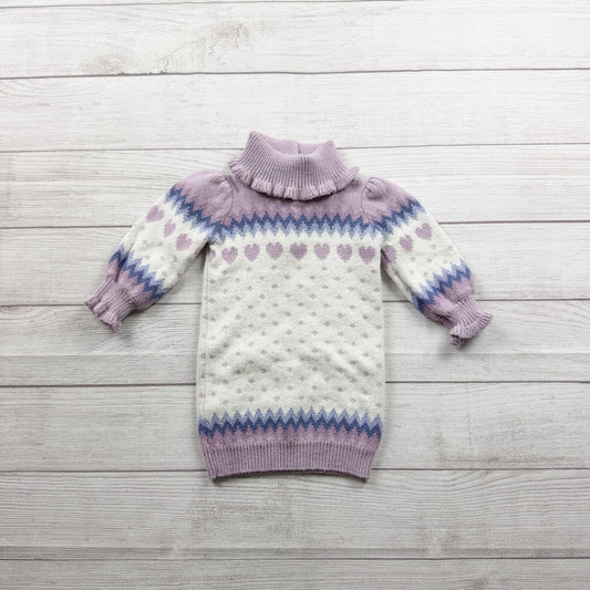 Janie And Jack Knit Sweater Dress Purple White Fair Isle Design 6-12 Months