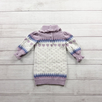 Janie And Jack Knit Sweater Dress Purple White Fair Isle Design 6-12 Months