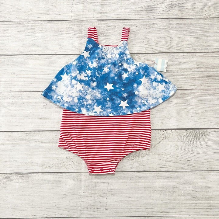 Cat & Jack Baby Girl Romper Stripe Star Peplum One-Piece NWT 9-12 Months