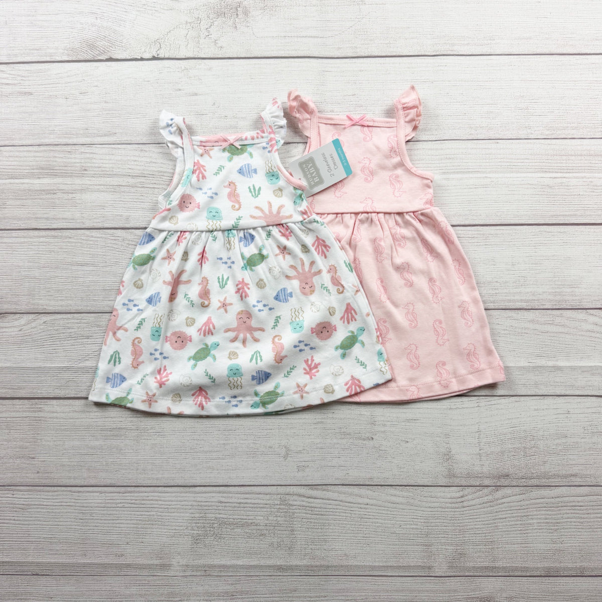 Hudson Baby Girls Sleeveless Dresses 2 Pack Sea Life & Seahorse NWT 0-3 Months