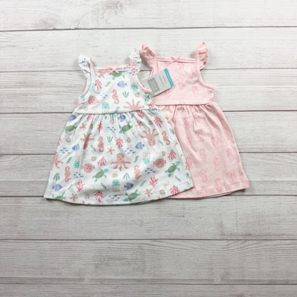 Hudson Baby Girls Sleeveless Dresses 2 Pack Sea Life & Seahorse NWT 0-3 Months