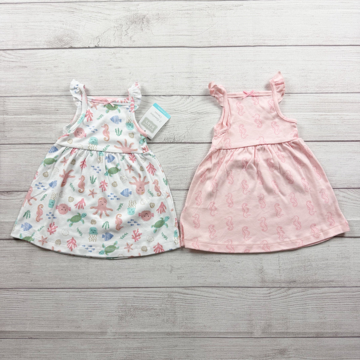 Hudson Baby Girls Sleeveless Dresses 2 Pack Sea Life & Seahorse NWT 0-3 Months