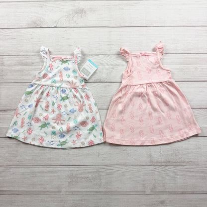 Hudson Baby Girls Sleeveless Dresses 2 Pack Sea Life & Seahorse NWT 0-3 Months