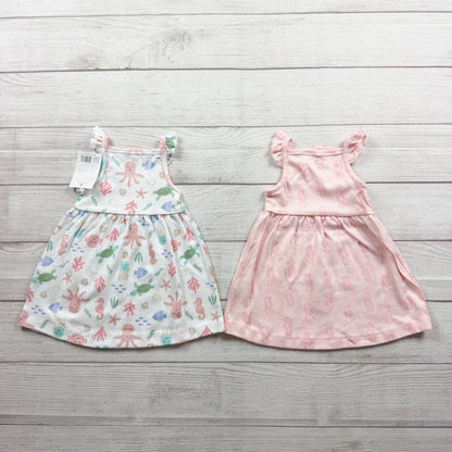 Hudson Baby Girls Sleeveless Dresses 2 Pack Sea Life & Seahorse NWT 0-3 Months