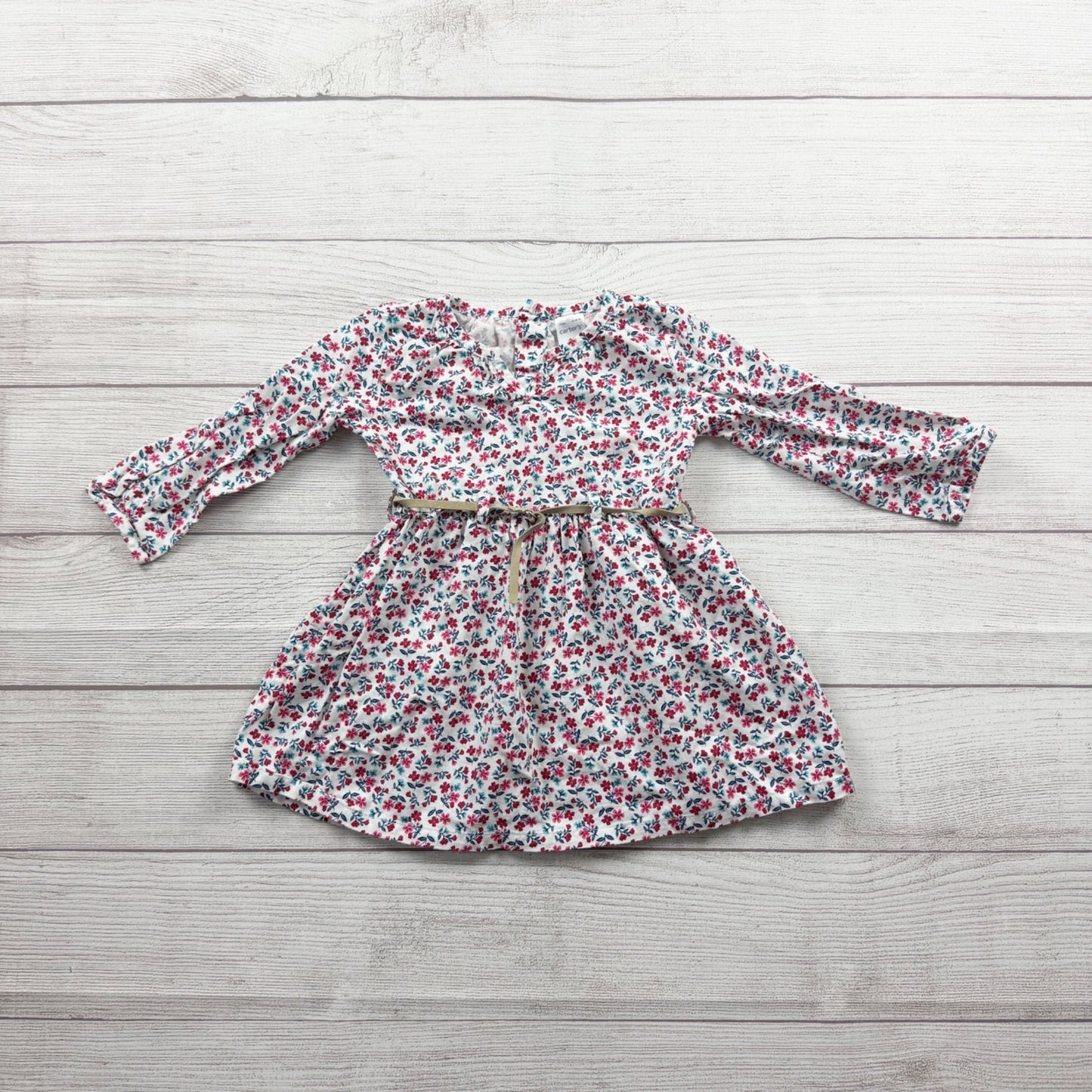 Carter’s Baby Girls Floral Long Sleeve Dress With Belt  9-12 Months