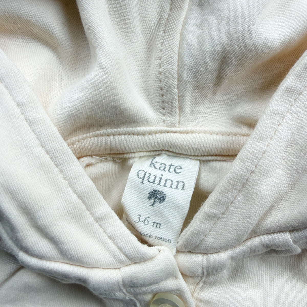 Kate Quinn Baby Organic Cotton Hooded Bodysuit Bear Ears Cream 3-6 Months