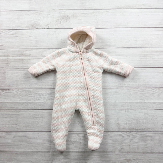 Angel Dear Hooded Fleece Lined Baby Bunting Pink White Chevron 0-3 Months