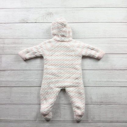 Angel Dear Hooded Fleece Lined Baby Bunting Pink White Chevron 0-3 Months