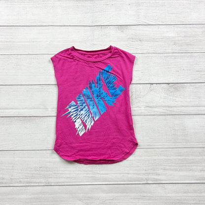 Nike Girls Athletic Cut Graphic Tee Pink Blue Short Sleeve XS 4