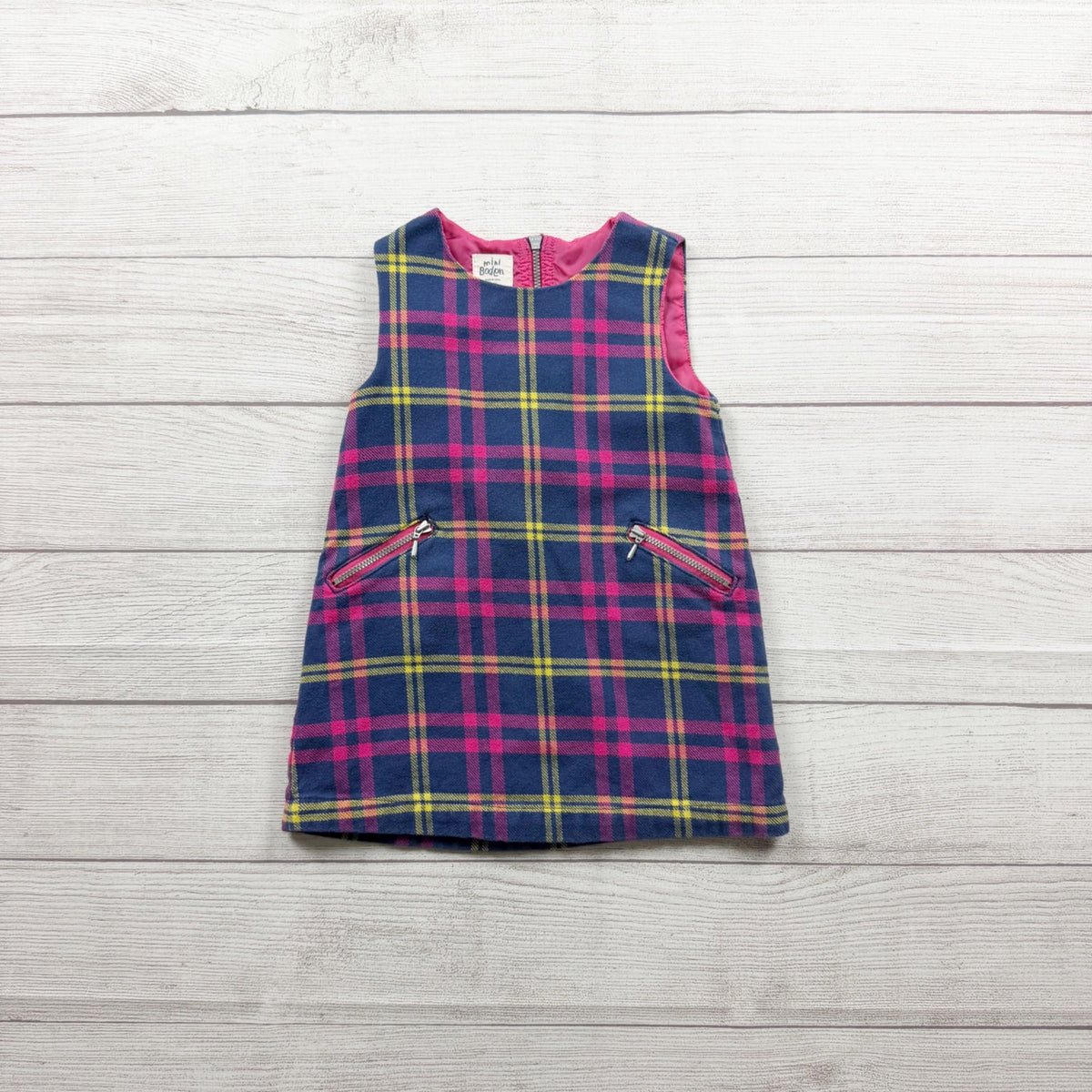 Mini Boden Girls Colorful Plaid Sleeveless Jumper Dress 2-3