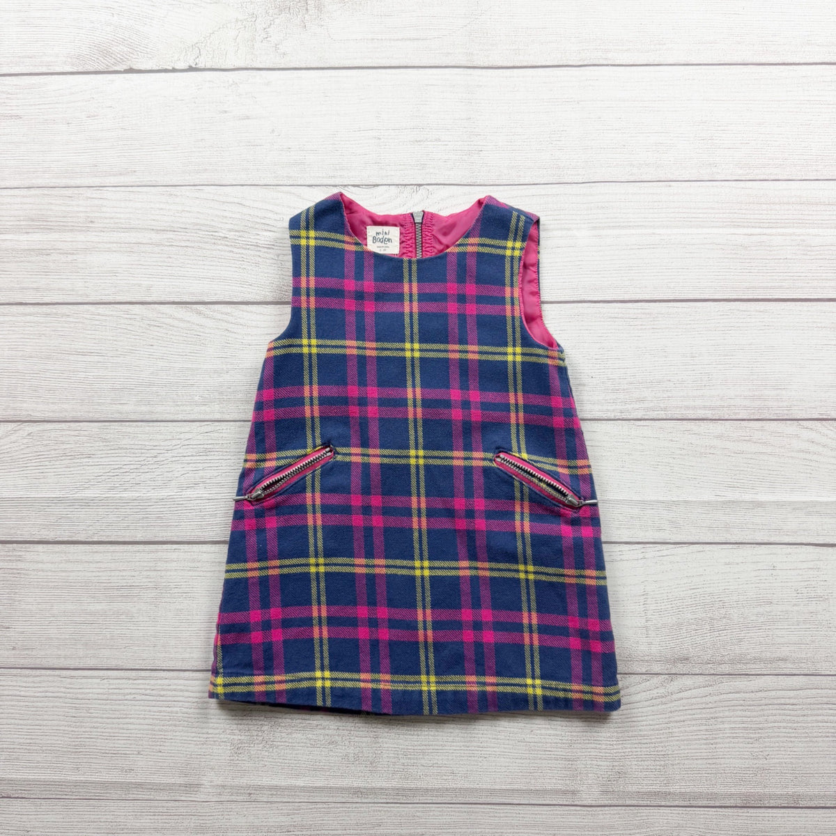 Mini Boden Girls Colorful Plaid Sleeveless Jumper Dress 2-3