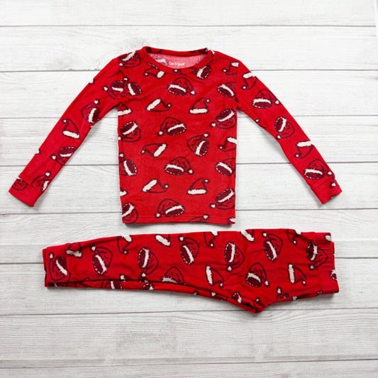 Cat & Jack Kids Pajama Set Red Santa Hat Print 2-Piece Holiday Sleepwear 6