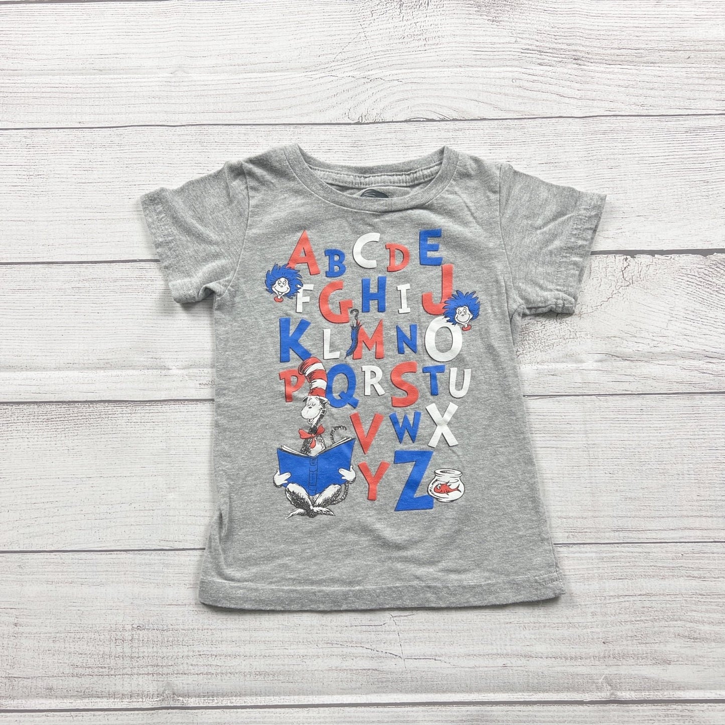 Dr Seuss Gray Alphabet Cat in the Hat Graphic Short Sleeve T-Shirt Toddler 2T