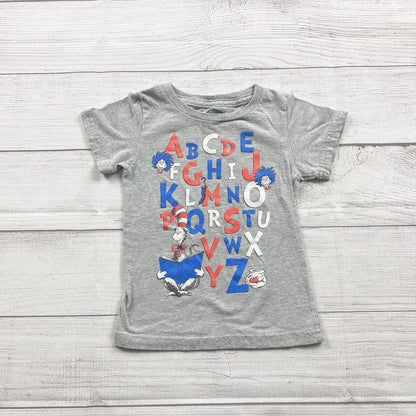 Dr Seuss Gray Alphabet Cat in the Hat Graphic Short Sleeve T-Shirt Toddler 2T