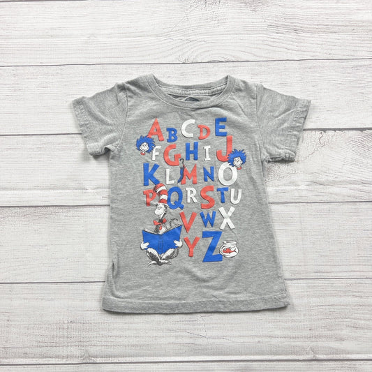Dr Seuss Gray Alphabet Cat in the Hat Graphic Short Sleeve T-Shirt Toddler 2T