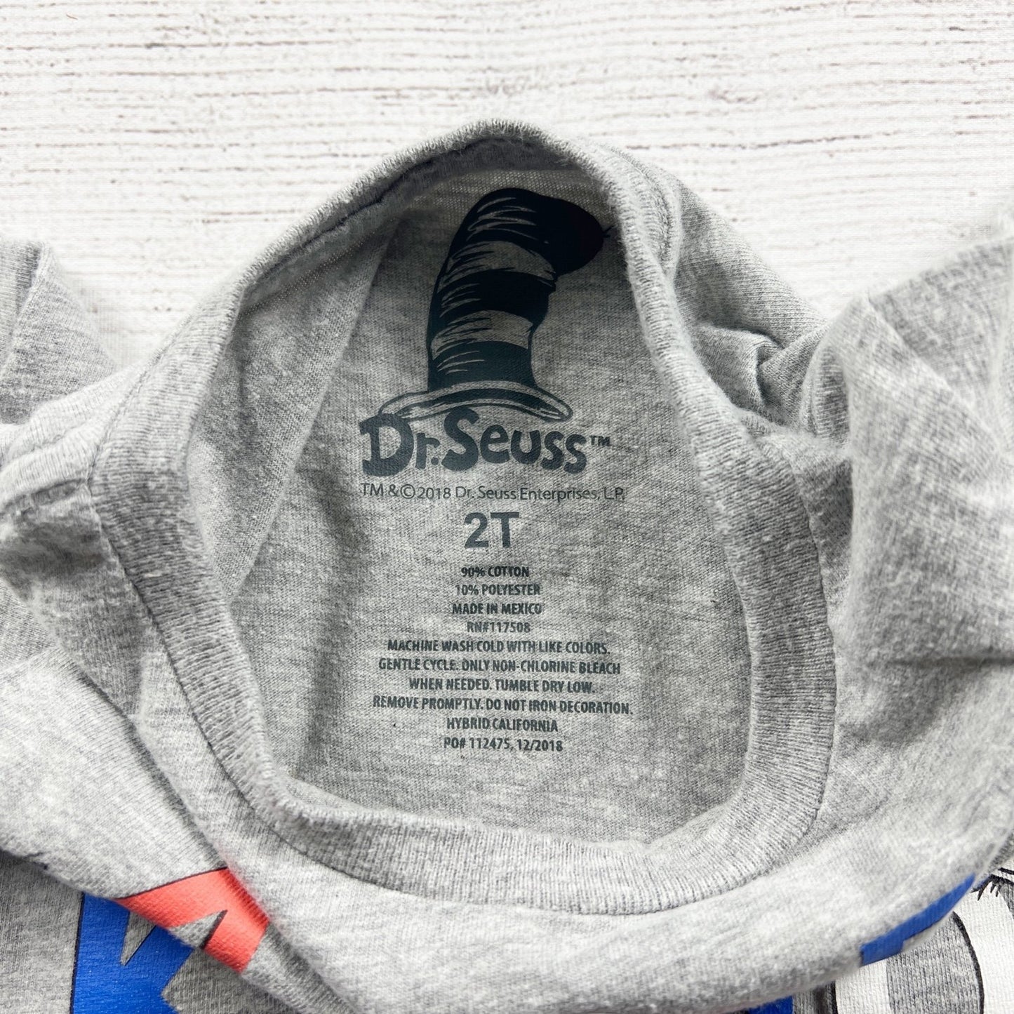 Dr Seuss Gray Alphabet Cat in the Hat Graphic Short Sleeve T-Shirt Toddler 2T