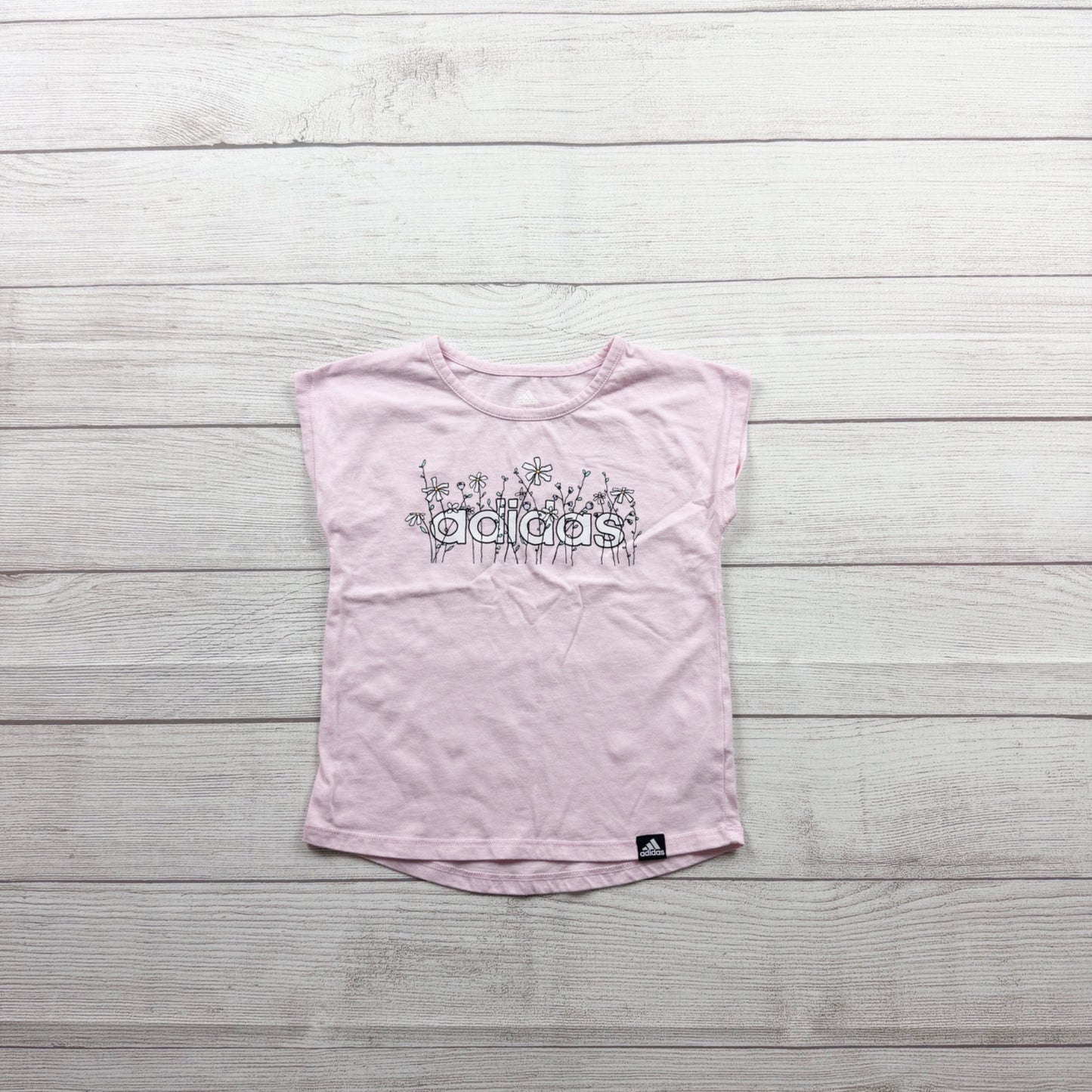 Adidas Girls Light Pink Floral Logo Short Sleeve Tee Shirt 3T