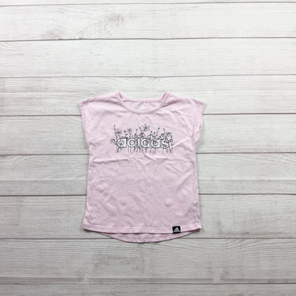 Adidas Girls Light Pink Floral Logo Short Sleeve Tee Shirt 3T
