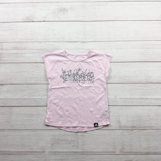 Adidas Girls Light Pink Floral Logo Short Sleeve Tee Shirt 3T