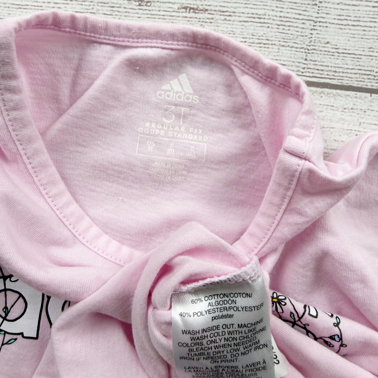 Adidas Girls Light Pink Floral Logo Short Sleeve Tee Shirt 3T