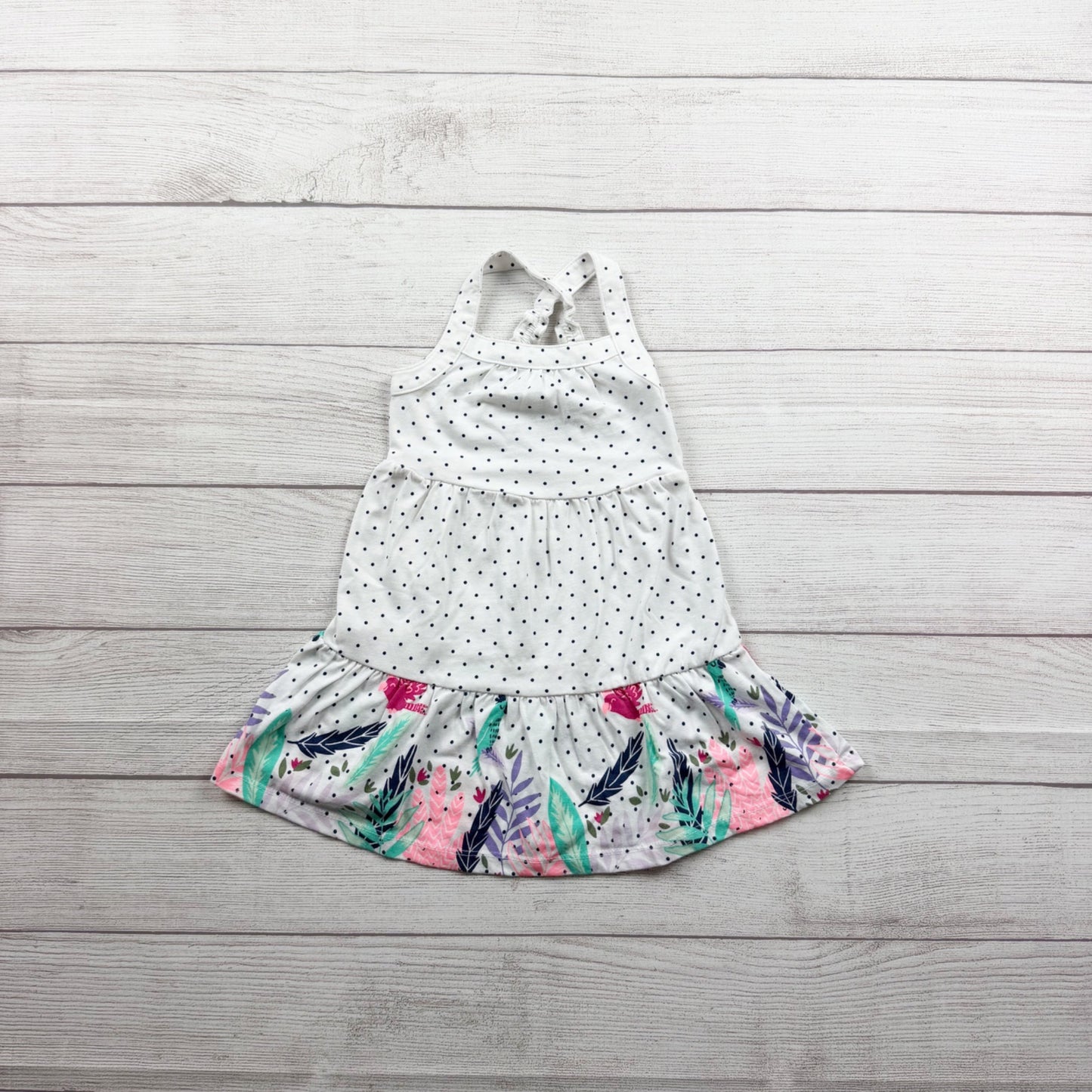 Jumping Beans Girls All Day Play Halter Dress White Polka Dot Floral Hem 2T