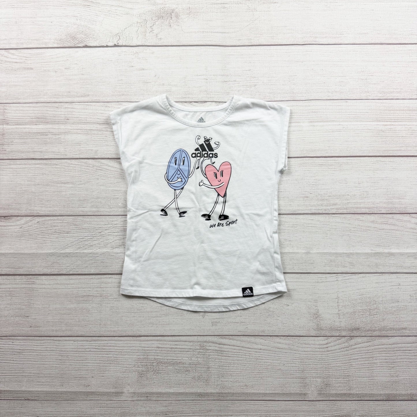 Adidas Graphic Heart Peace We Are Sport White Tee Girls Kids 3T
