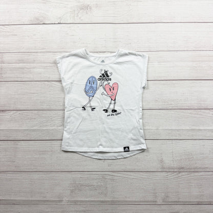 Adidas Graphic Heart Peace We Are Sport White Tee Girls Kids 3T