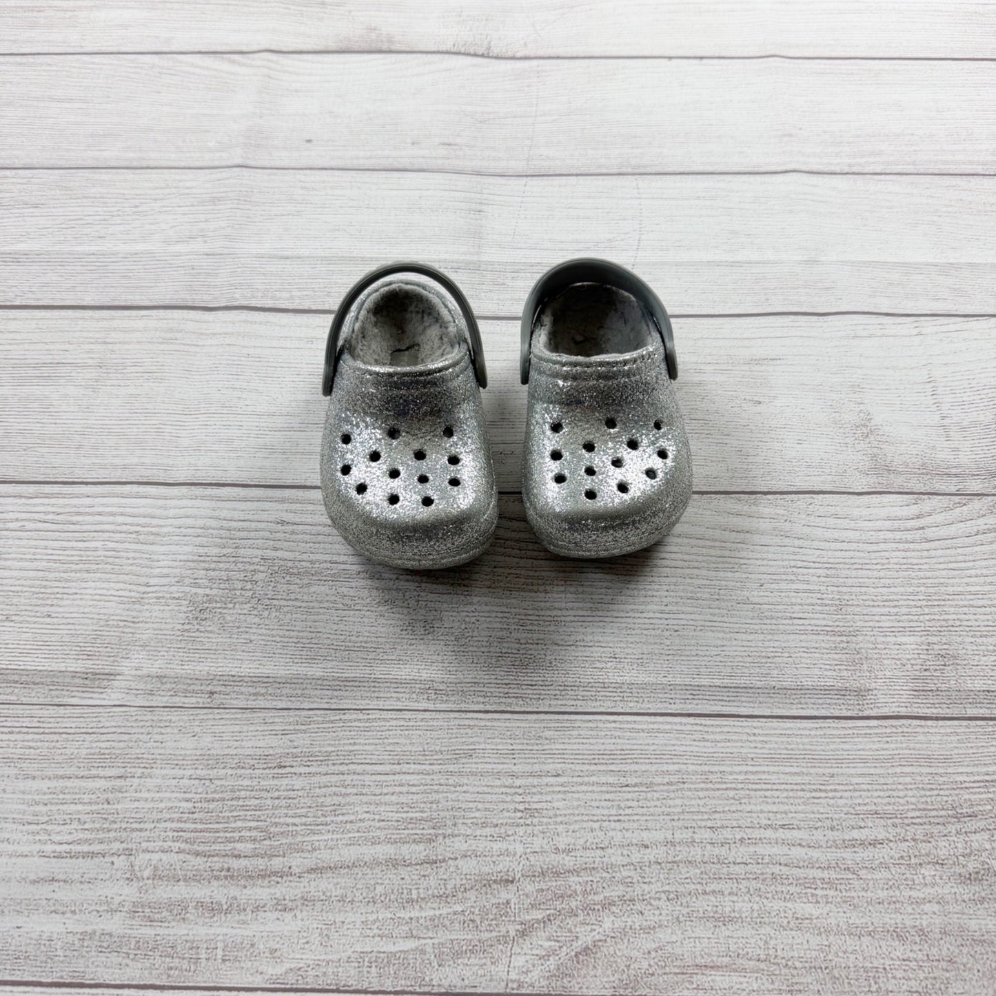 Crocs Toddler Classic Clog Silver Glitter Lined Shoes Cozy Fleece Slip On 6