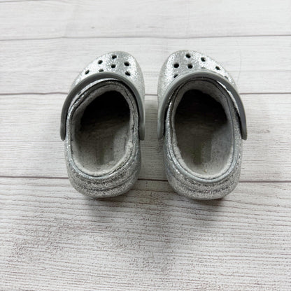 Crocs Toddler Classic Clog Silver Glitter Lined Shoes Cozy Fleece Slip On 6