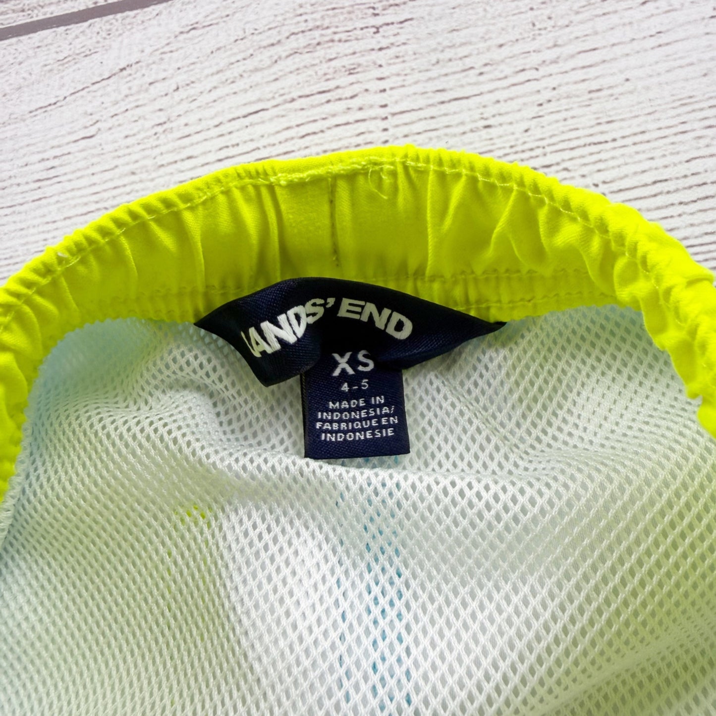 Lands End Blue Tie Dye Swim Trunks Neon Yellow Elastic Waist Mesh Liner XS 4-5