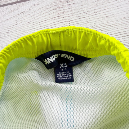 Lands End Blue Tie Dye Swim Trunks Neon Yellow Elastic Waist Mesh Liner XS 4-5