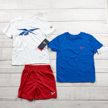 Reebok Boys 3 Piece Outfit T-Shirts + Athletic Shorts Kids Activewear NWT 4-5