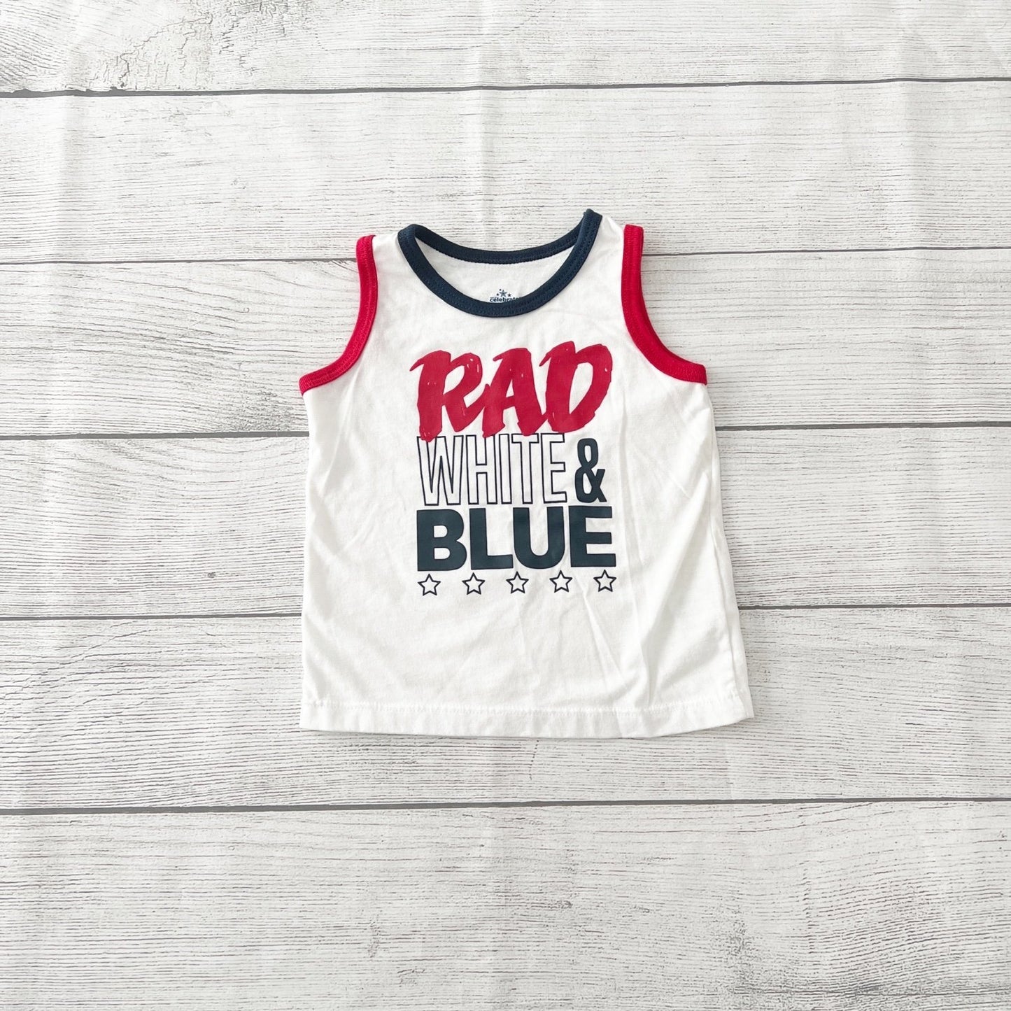 Celebrate Boy “Rad White & Blue” Tank Top Patriotic 4th of July 9-12 Months