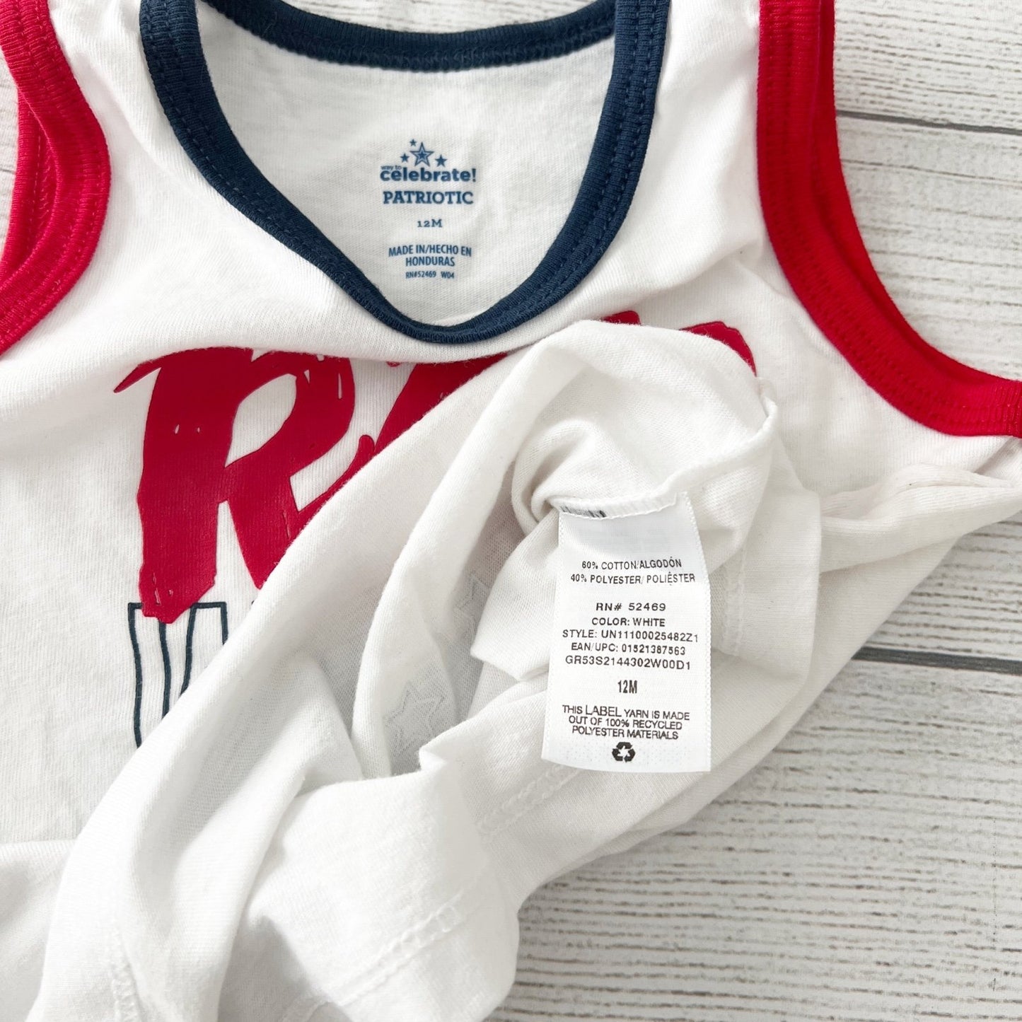 Celebrate Boy “Rad White & Blue” Tank Top Patriotic 4th of July 9-12 Months